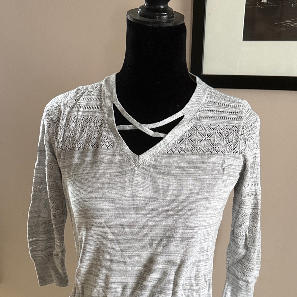 Gray V-Neck Sweater for Women